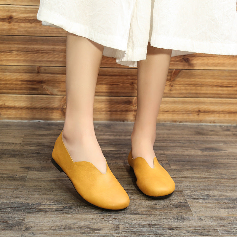 Genuine Leather Vintage Handmade Round-Toe Flat Shoes