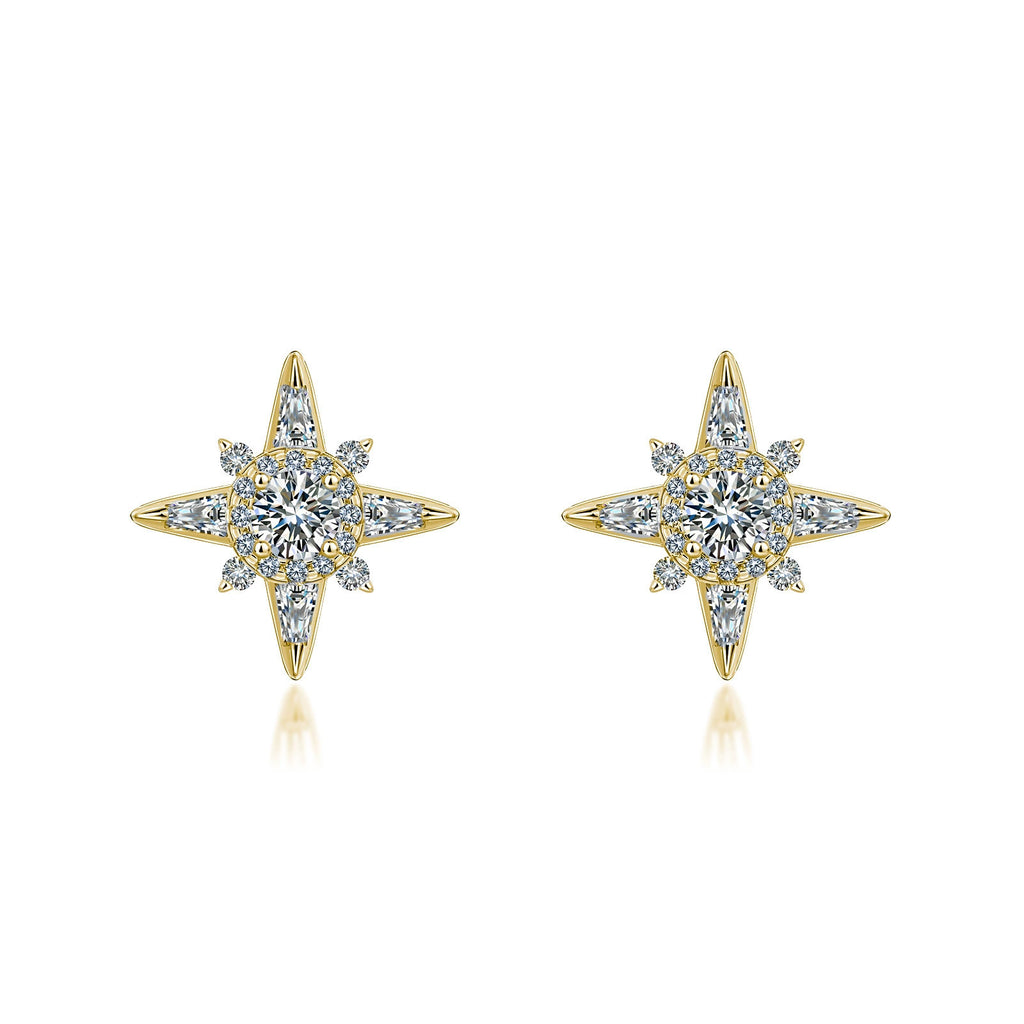 S925 Sterling Silver Star Stud Earrings, D-VVS1 Moissanite 4-Point Star Design, Platinum Plated 2.3g Elegant Jewelry Gift Box