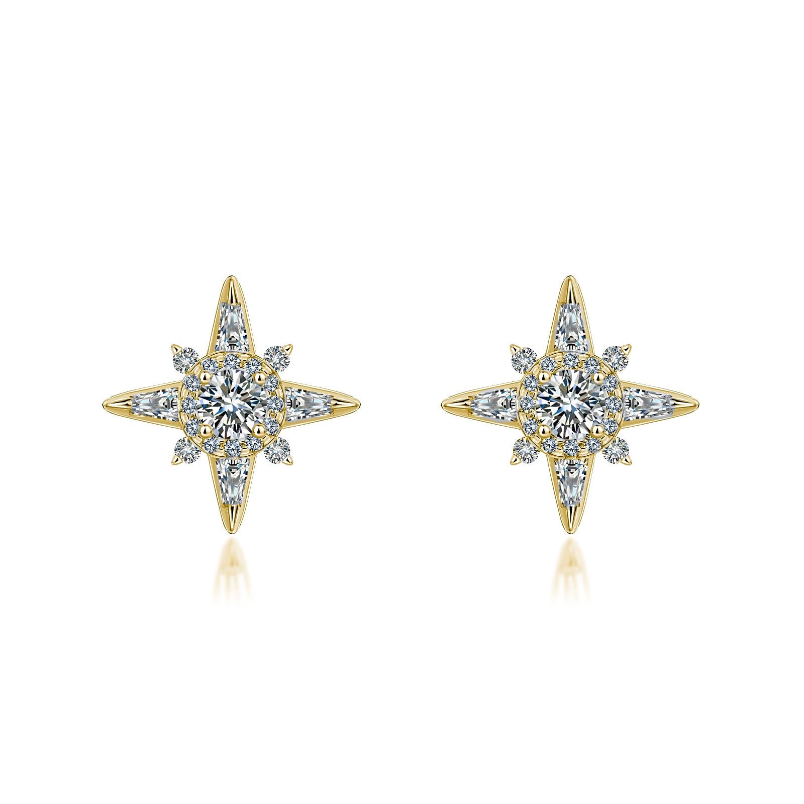 S925 Sterling Silver Star Stud Earrings, D-VVS1 Moissanite 4-Point Star Design, Platinum Plated 2.3g Elegant Jewelry Gift Box