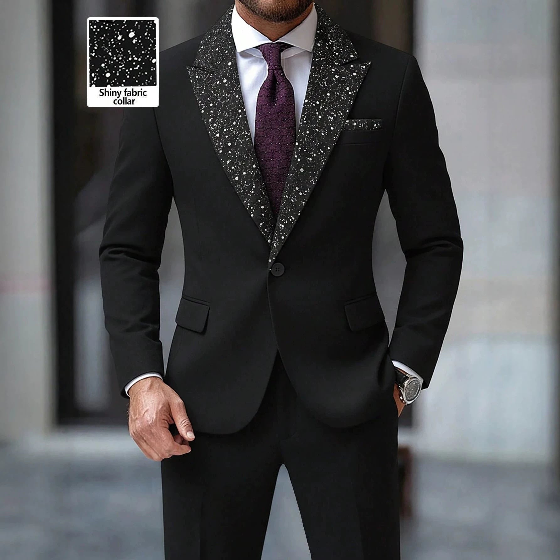 Mens Solid-Color Business Suit Set
