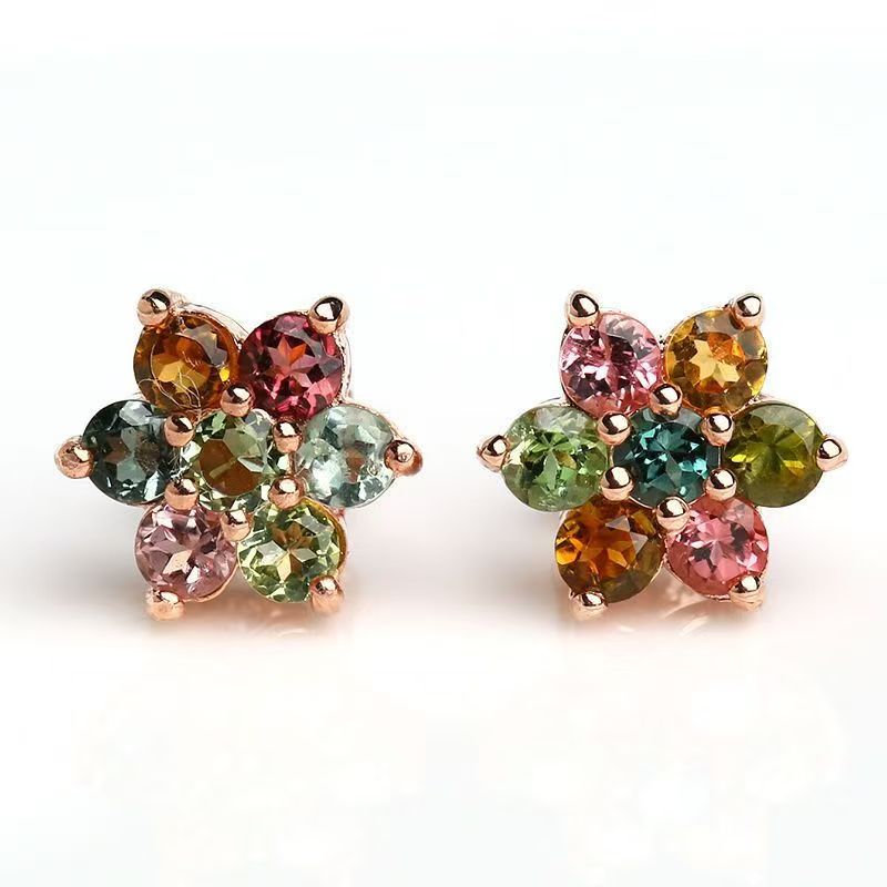 High-End Colorful Crystal Stud Earrings, Rose Gold Plated Fashion Exquisite Versatile Women Ear Jewelry