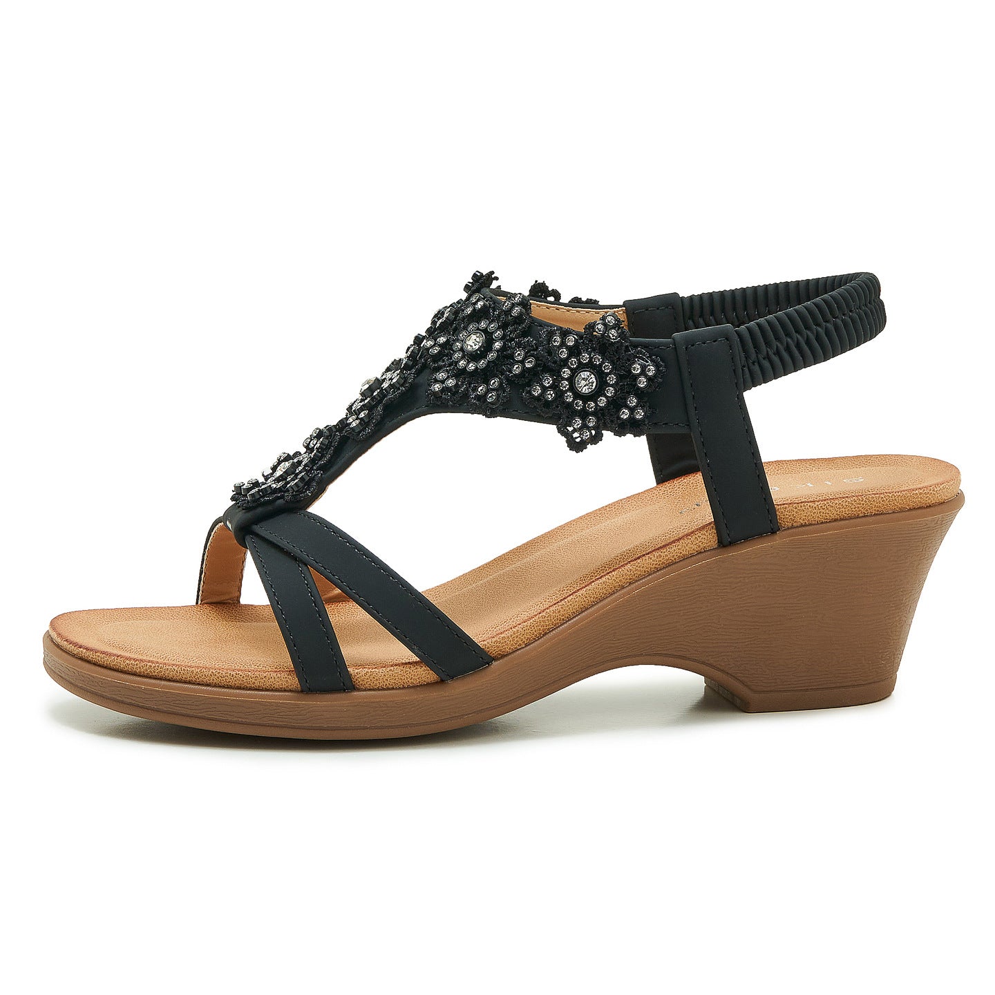 Rhinestone Flower Wedge Sandals