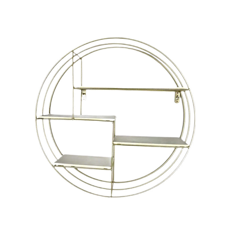 Round Wall-mounted Storage Rack Wrought Iron Metal Gold And Black