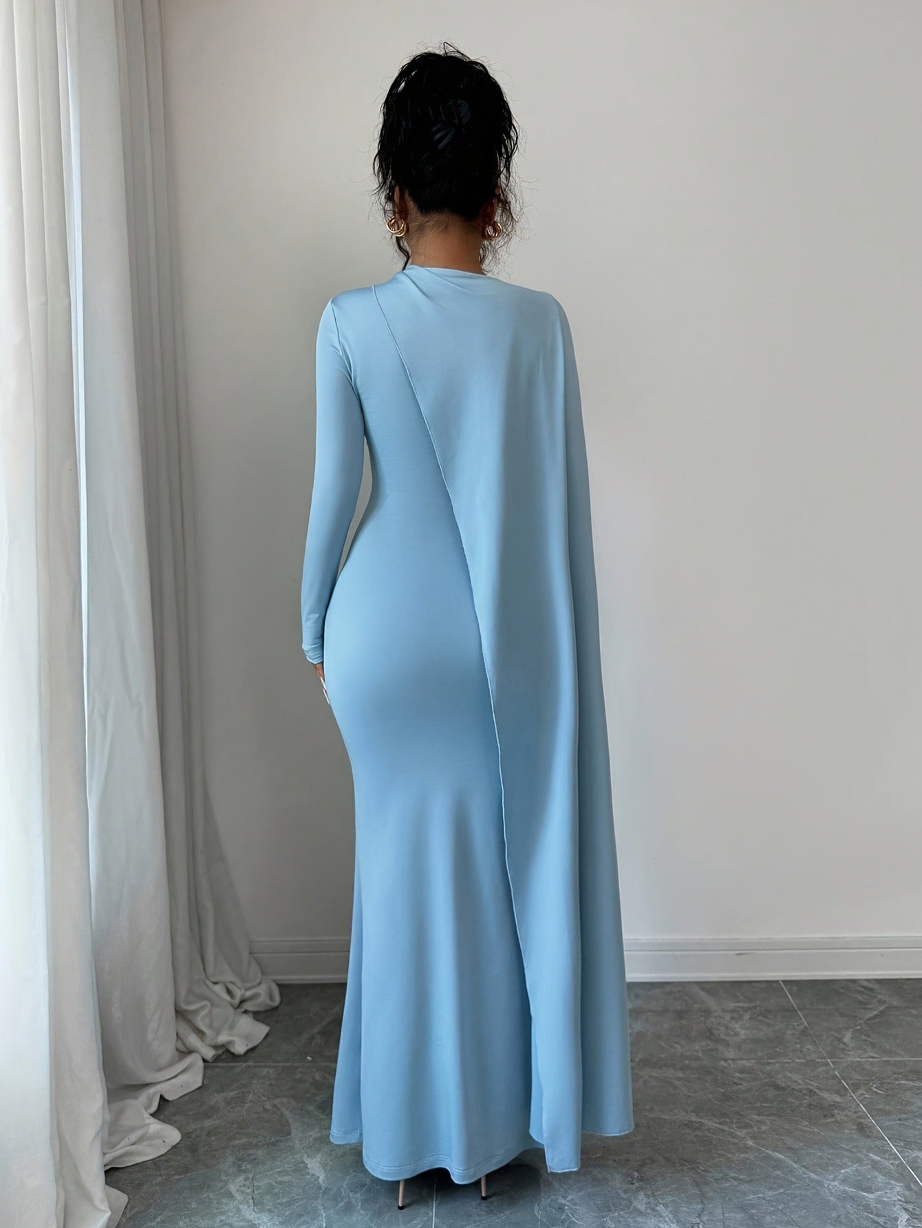 Womens AutumnWinter New Elegant Sky-Blue Versatile Dress