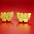 Alluvial Gold Filigree Inlaid With Turquoise Butterfly And Gourd-shaped Loose Beads