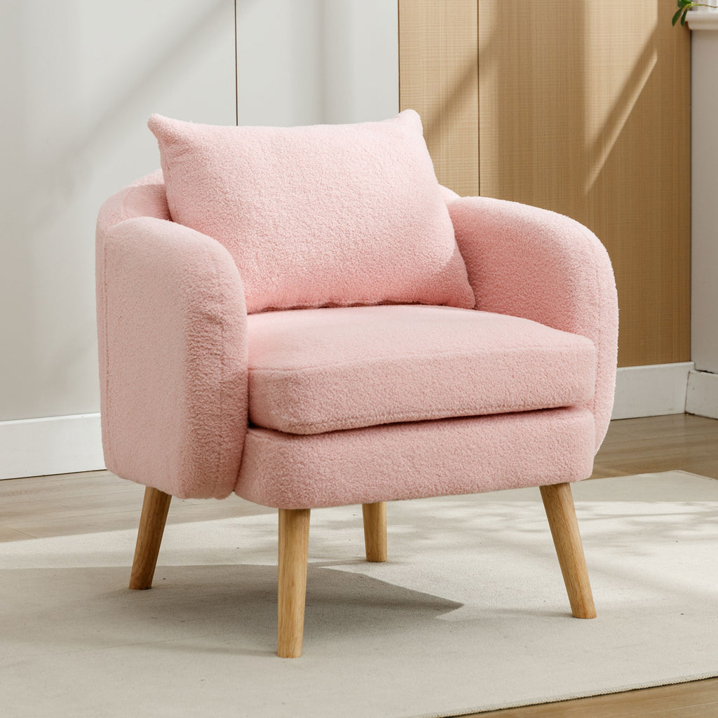Modern, Simple Teddy Velvet Armchair With Cushion, Extra Thick Cushion Chair, Single Sofa Armchair, Upholstered Armchair, Leisure Chair, Solid Wood Leg Chair
