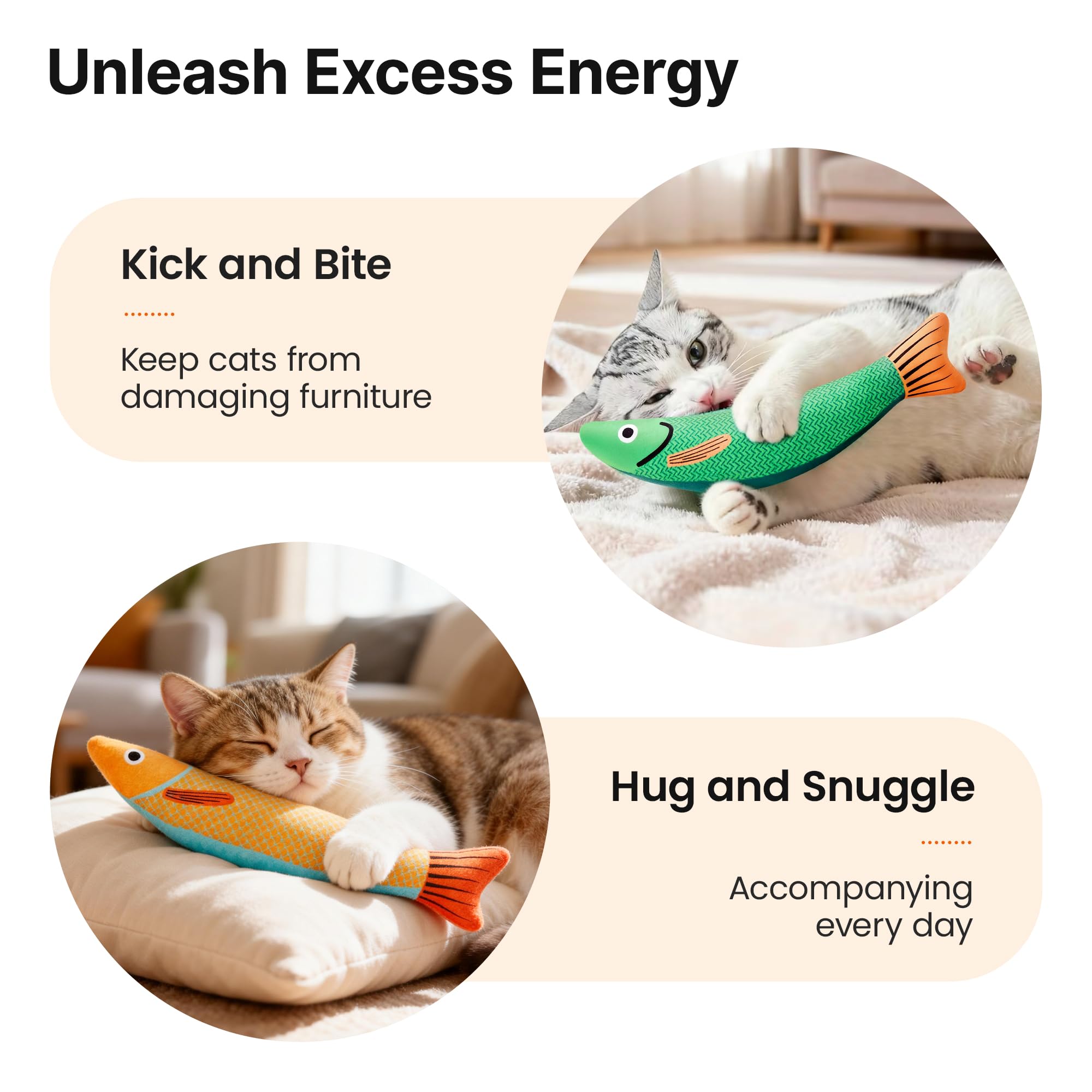 Cat Toys Saury Fish, 3 Pack, Catnip Crinkle Sound, Soft And Durable, Interactive Kitten Kicker For Indoor Kitty Exercise  For All Breeds