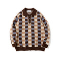 Checkered Polo Collar Sweater For Men Street Trend Loose