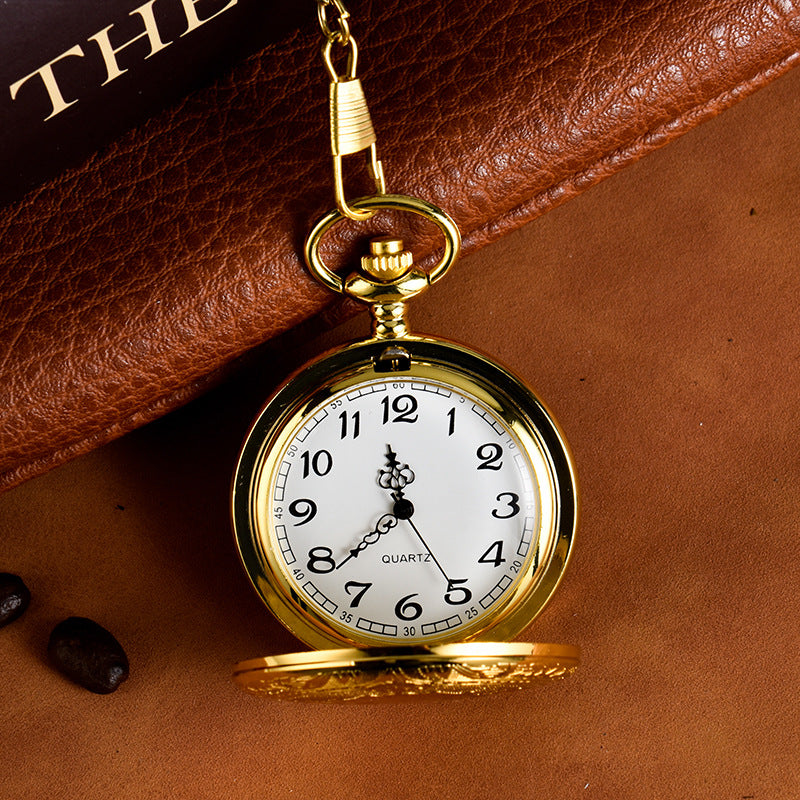 Large Gold Flip Carved Pattern Vintage Pocket Watch