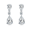 S925 Sterling Silver Pear Moissanite Drop Earrings, 10x7mm D-VVS1 Three-Stone Dangle, Platinum Plated 3.6g Fine Jewelry Gift Box