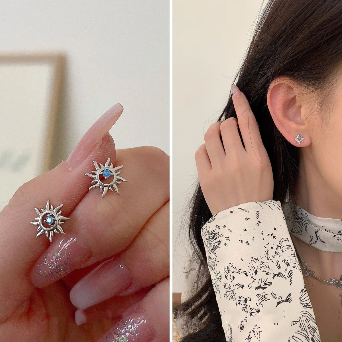 Sun Stud Earrings With S925 Silver Needle, Minimal Trendy Zircon Earrings For Men & Women, Popular Hypoallergenic Ear Jewelry