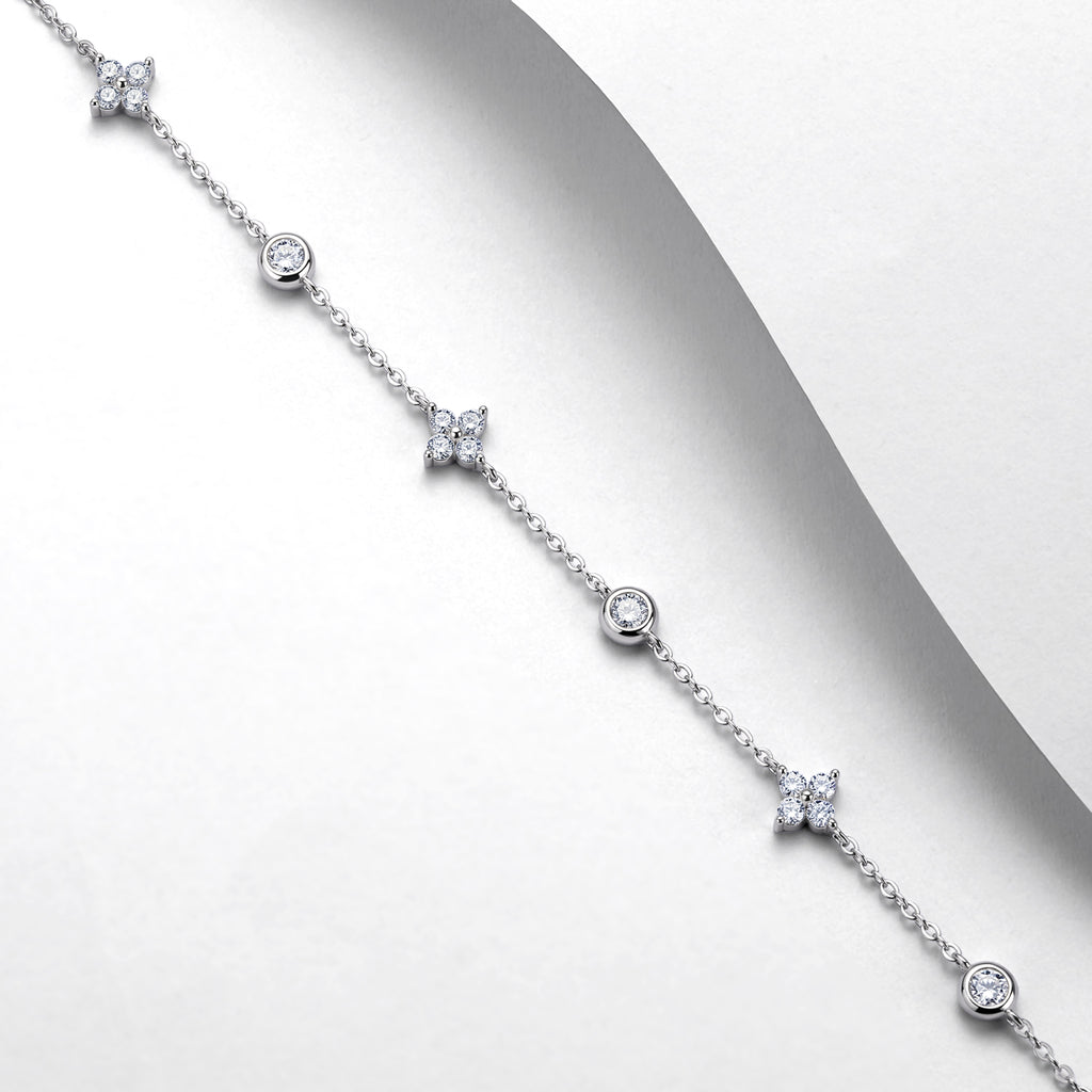 S925 Sterling Silver Moissanite Station Bracelet, D-VVS1 Adjustable  Chain, Platinum Plated 2.5g Women's Jewelry Gift Box Set