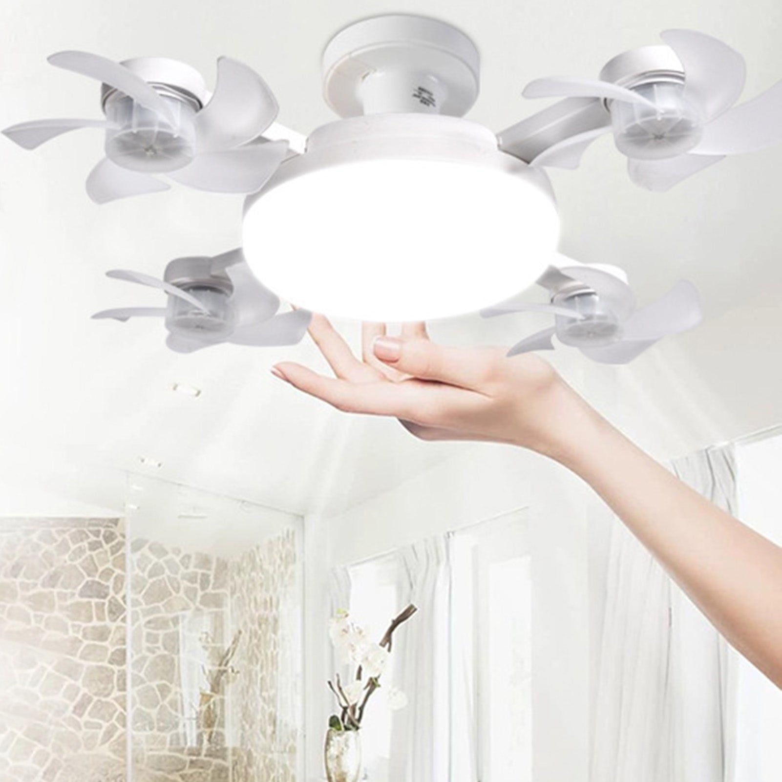 Ceiling Fan With Light And Remote E26 E27 3 Speeds 3 Colors 2 Timers Quiet Foldable Modern LED Fan Light For Living Room Bedroom 4 Heads
