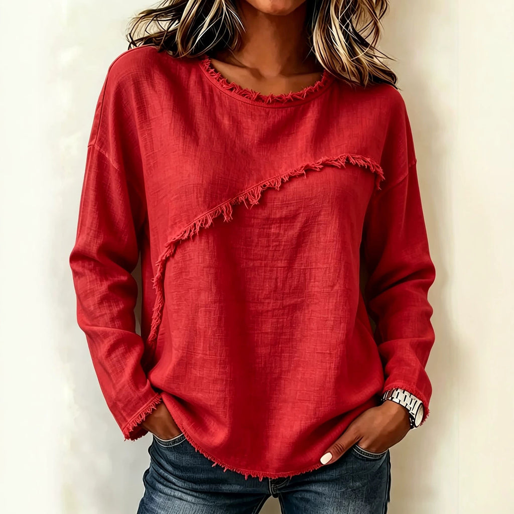 Round-neck Patchwork Lace Long-sleeve T-shirt Casual Top