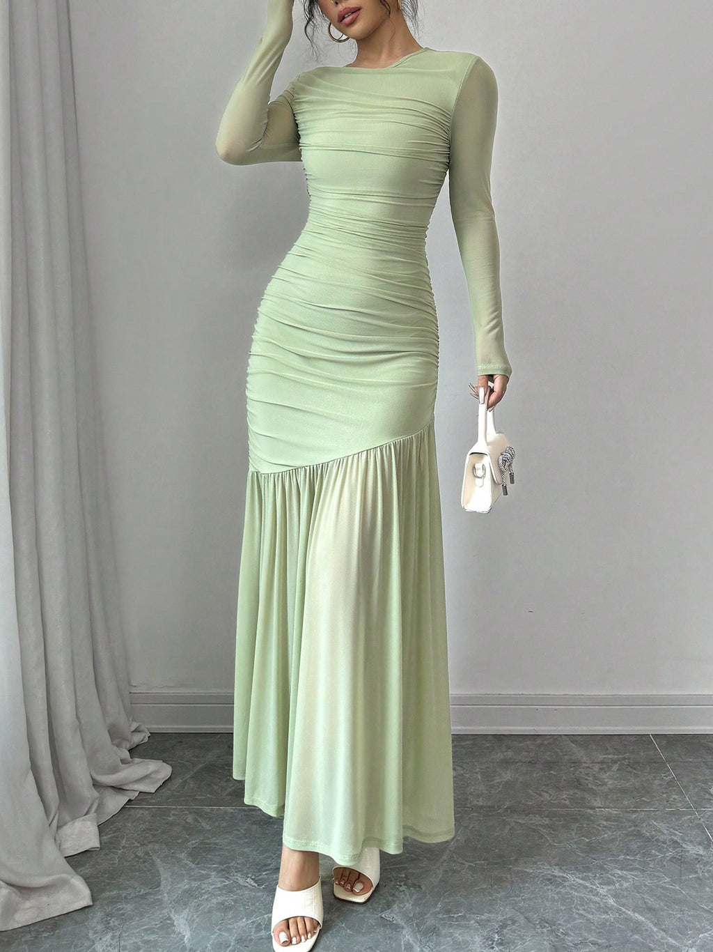 Fashionable Slim-fit Pleated Elegant Long-sleeve Dress