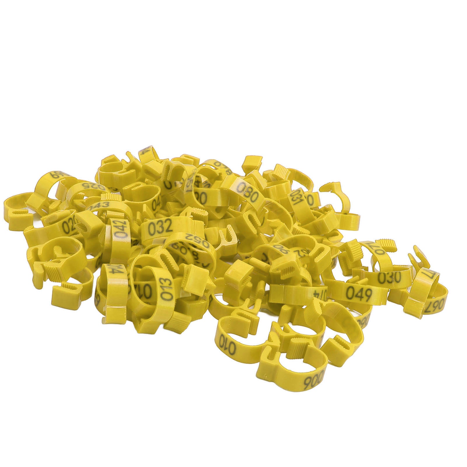 100PCS Chicken Leg Bands 20mm 001 To 100 Numbered Poultry Identification Leg Tags For Chicks Ducks Pigeons Goose Quail Yellow