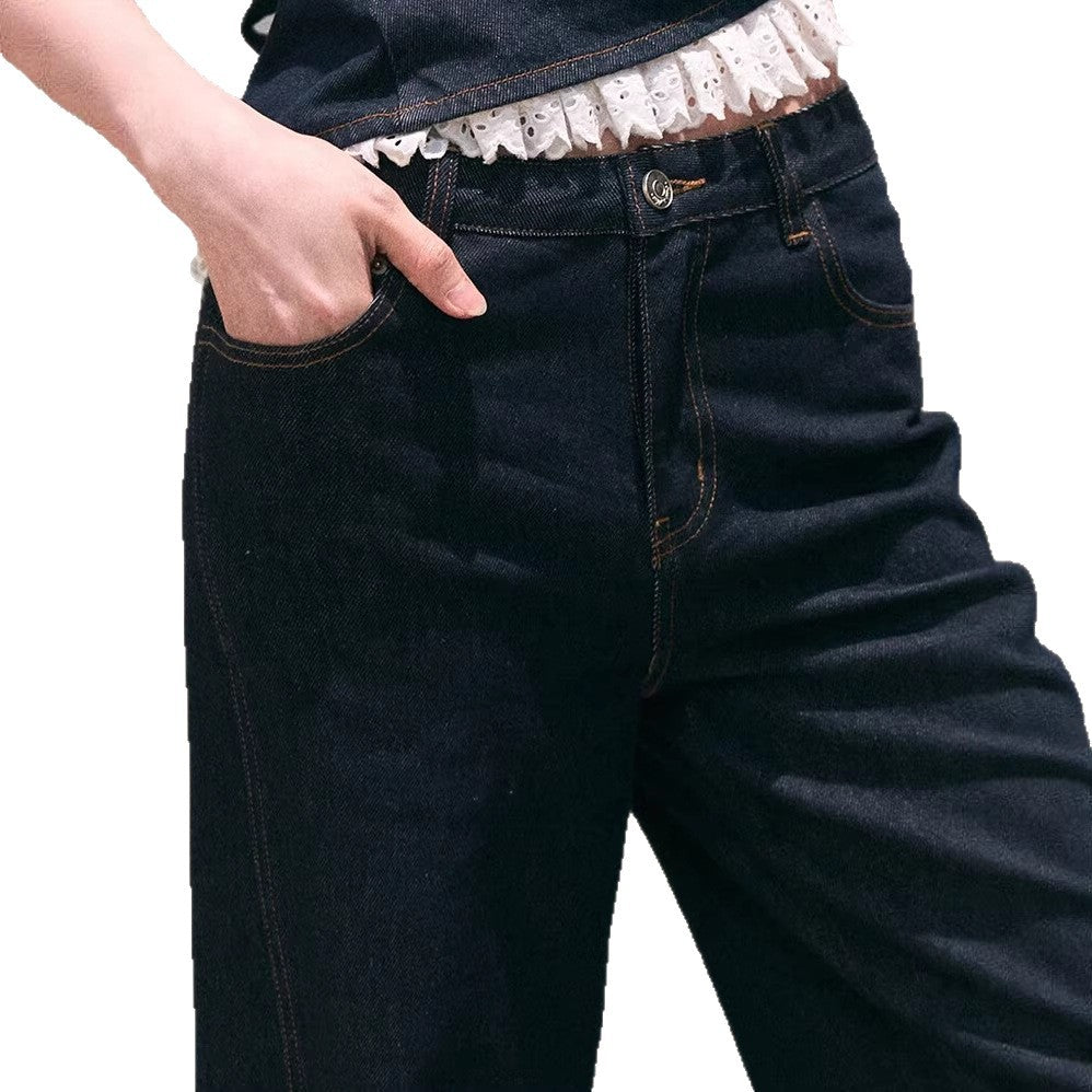 Denim Suspender Vest And Wide-leg Pants Resort-style Set
