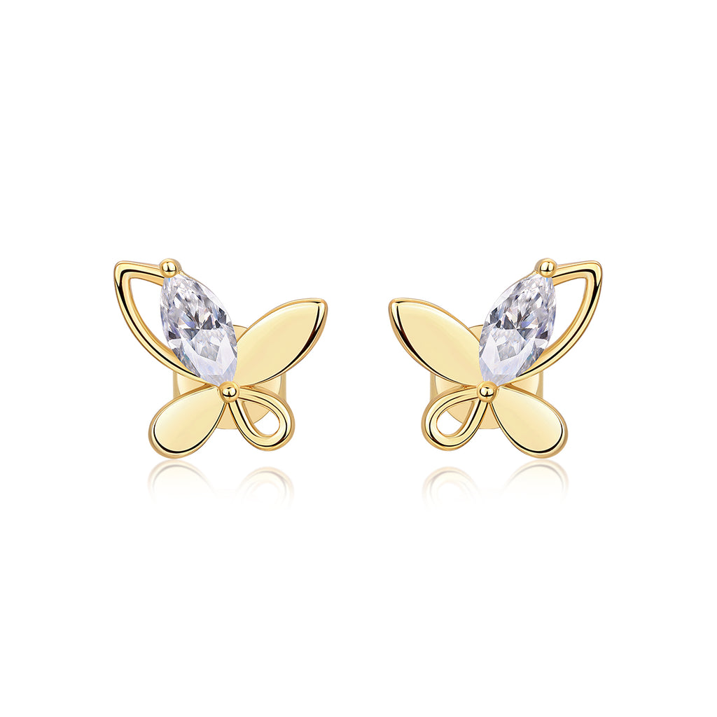 S925 Sterling Silver Gold Plated Abstract Butterfly Stud Earrings, 0.6ct D-VVS1 Moissanite, 1.7g Women's Jewelry Gift Box