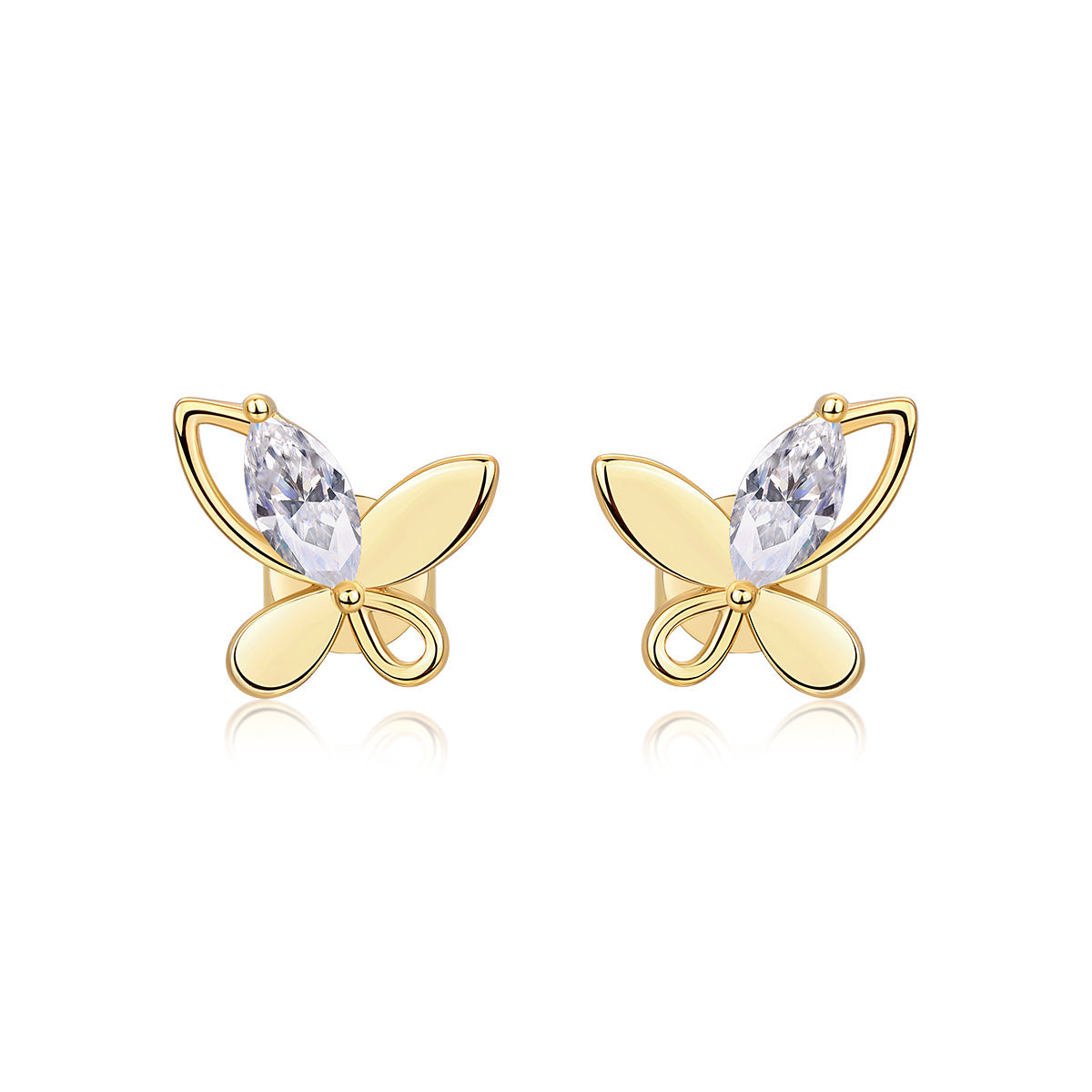 S925 Sterling Silver Gold Plated Abstract Butterfly Stud Earrings, 0.6ct D-VVS1 Moissanite, 1.7g Women's Jewelry Gift Box