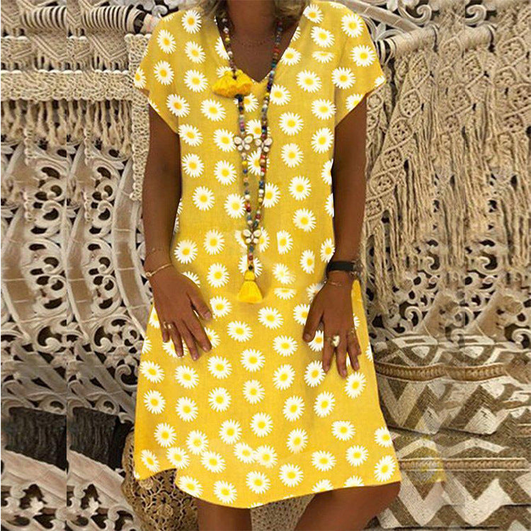New Women's Dress Summer New Style V-neck Print Dress
