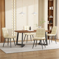 5-Piece Dining Set Table And 4 Chairs, Modern Kitchen Table Set, Kitchen Table With Wood-Grain Finish And Black Metal Legs, Walnut-Colored MDF Tabletop, Beige Velvet Dining Chairs