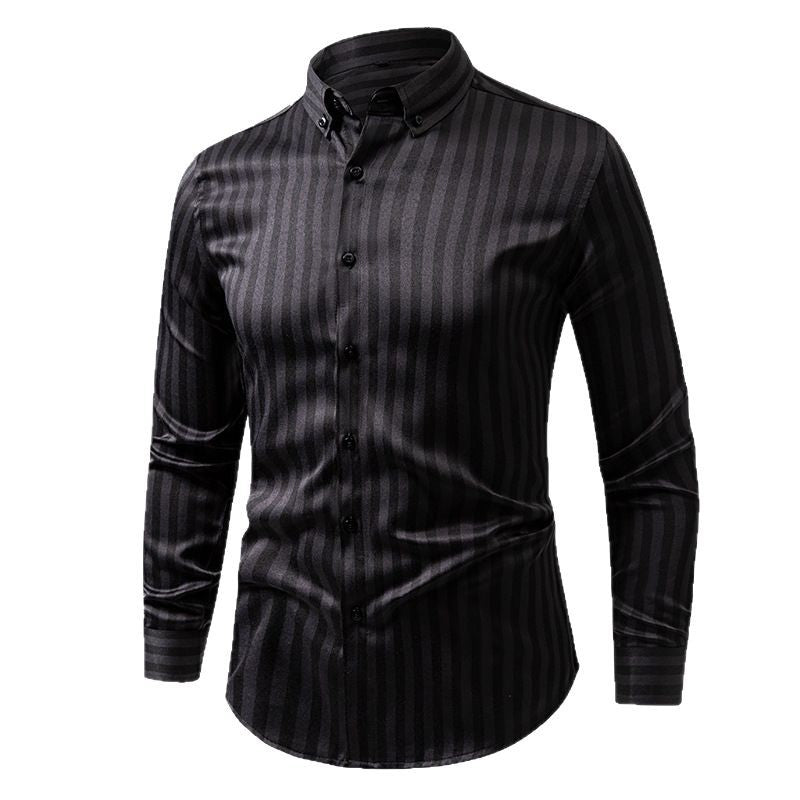 Stretch Business Striped Long-Sleeve Casual Slim-Fit Shirt