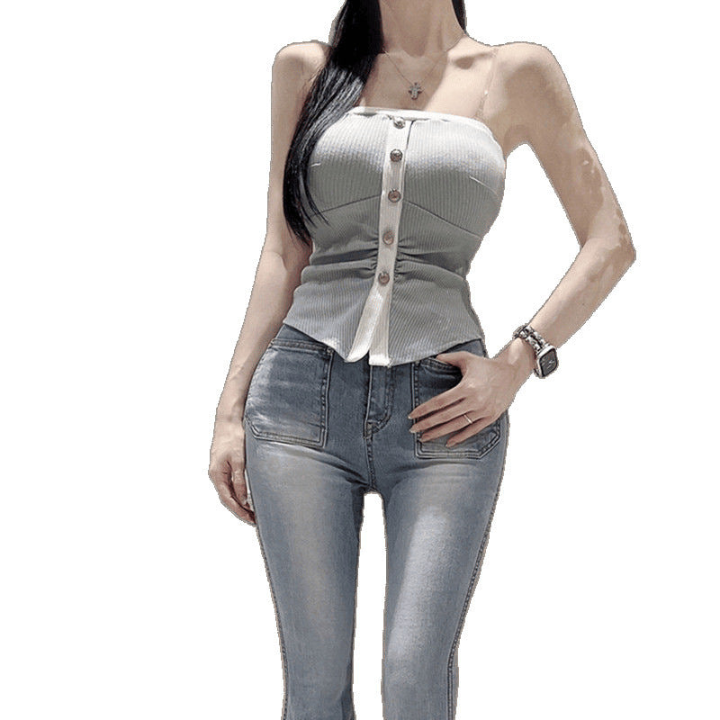 French-chic Color-block Strapless Camisole For Women