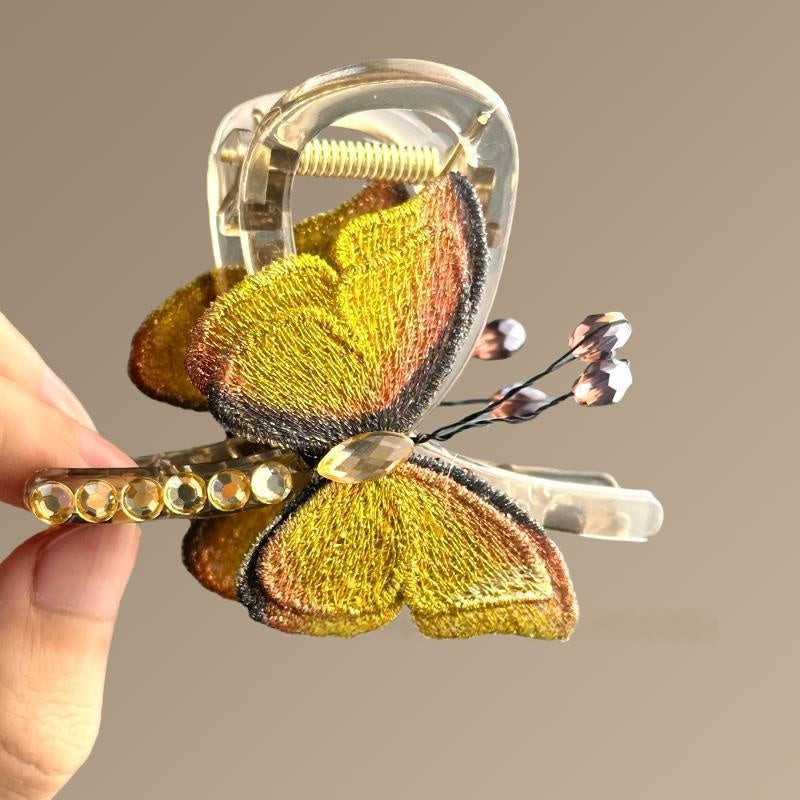 Retro-style Embroidered Butterfly Half-up Shark Clip Hair Accessory