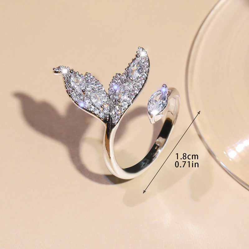 Micro Paved Elaborate Leaf Open Ring With Zircon Stones