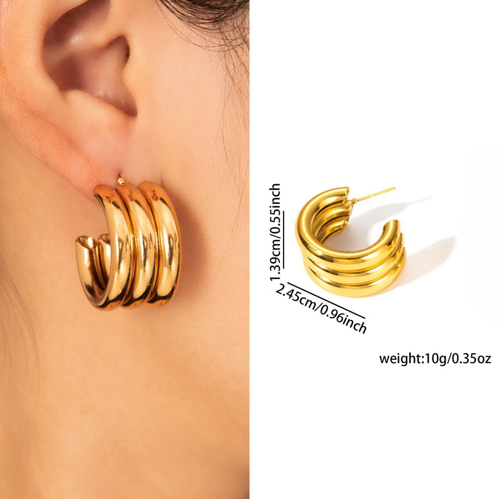 Gold Stainless Steel Titanium Steel Earrings Niche Light Luxury High-End No Fade Studs