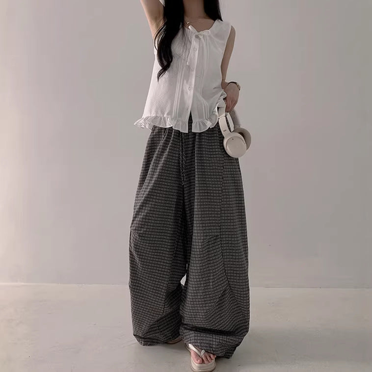 Elastic-waist Loose-fit Laid-back Long Pants