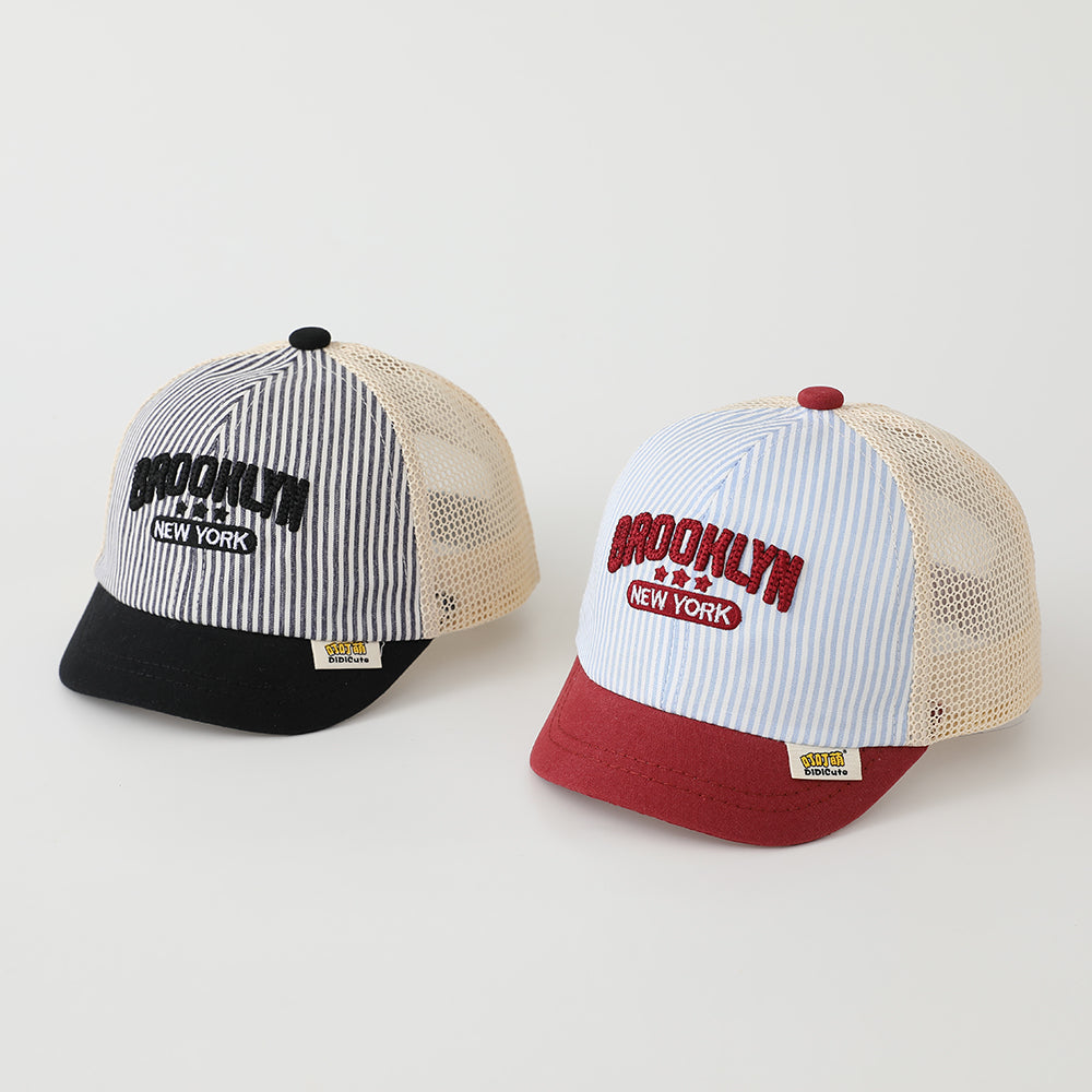 Summer Children's Striped Multi-color Mesh Embroidered Letter Baseball Cap For Summer Outings, Suitable For Babies Going To School, Soft Brim Hat
