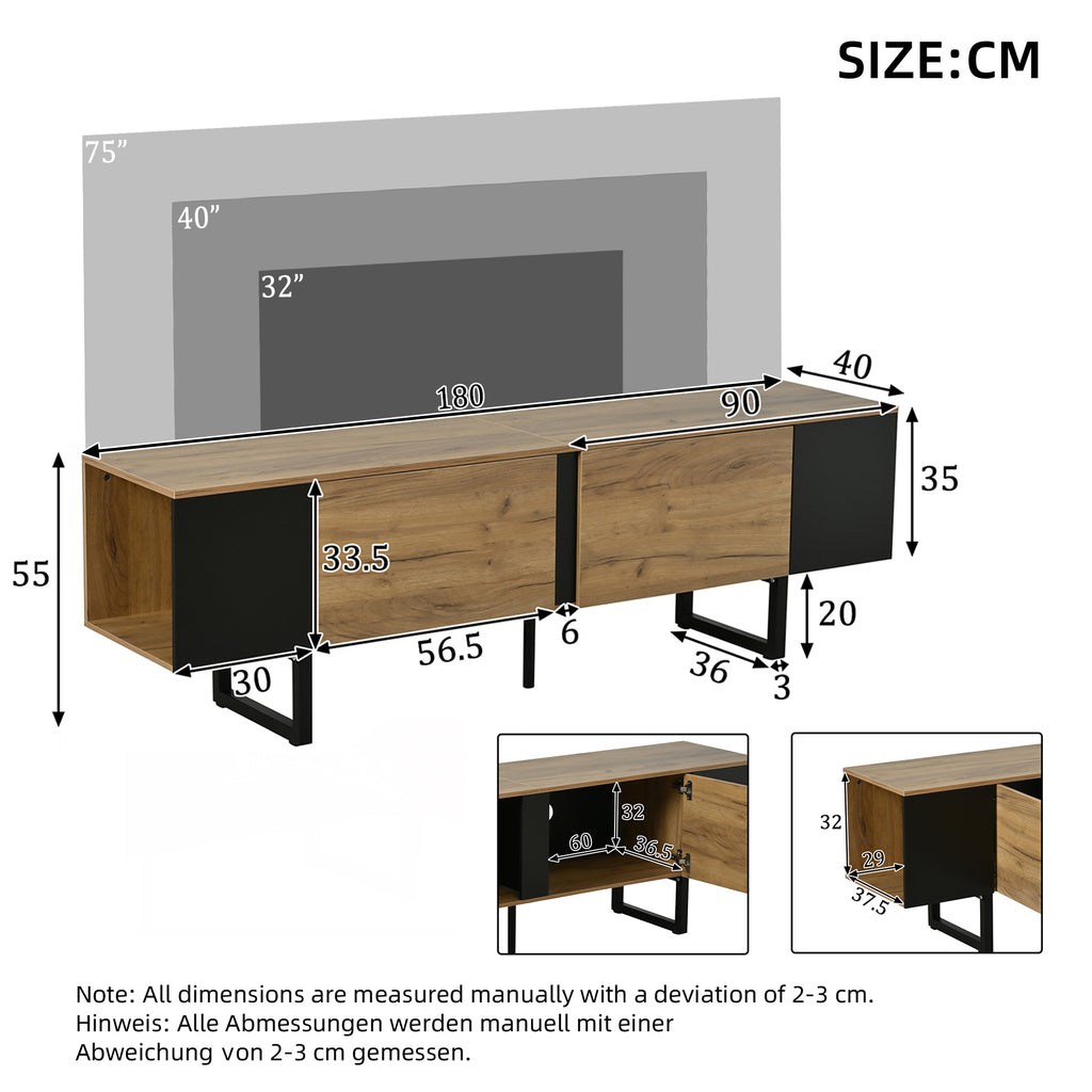 180x40x55cm TV Cabinet, Lowboard TV Board, TV Console With 2 Cabinets And Open Storage Areas On Both Sides, TV Stand, TV Stand, Living Room Cabinet, Suitable For TVs Up To 75 Inches