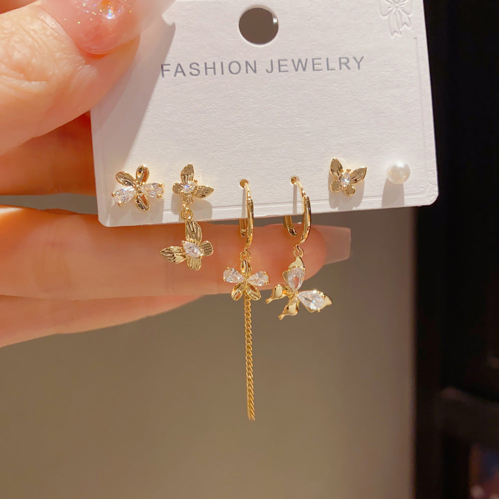 Personalized Metal Zircon Butterfly Petal Earring Set