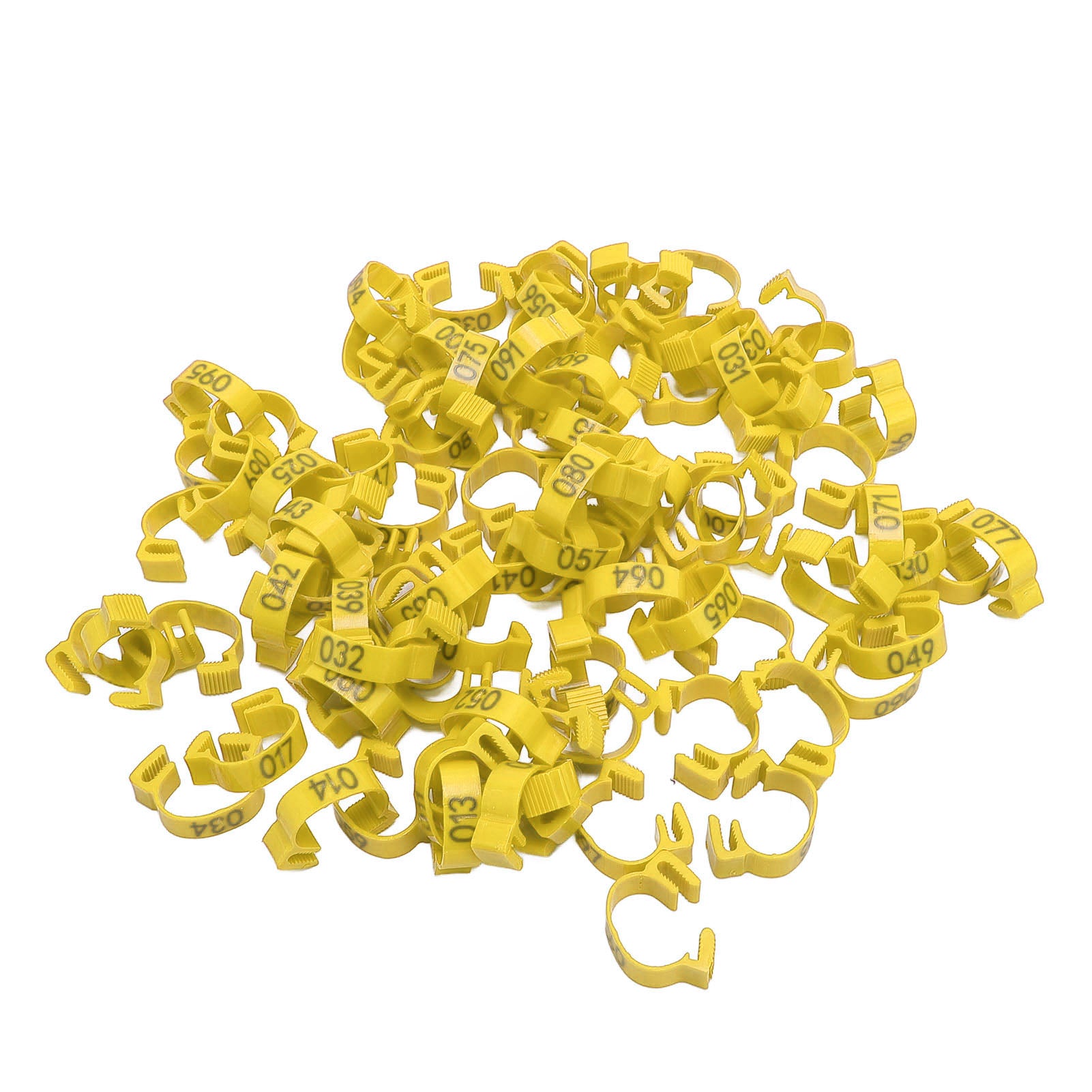 100PCS Chicken Leg Bands 20mm 001 To 100 Numbered Poultry Identification Leg Tags For Chicks Ducks Pigeons Goose Quail Yellow