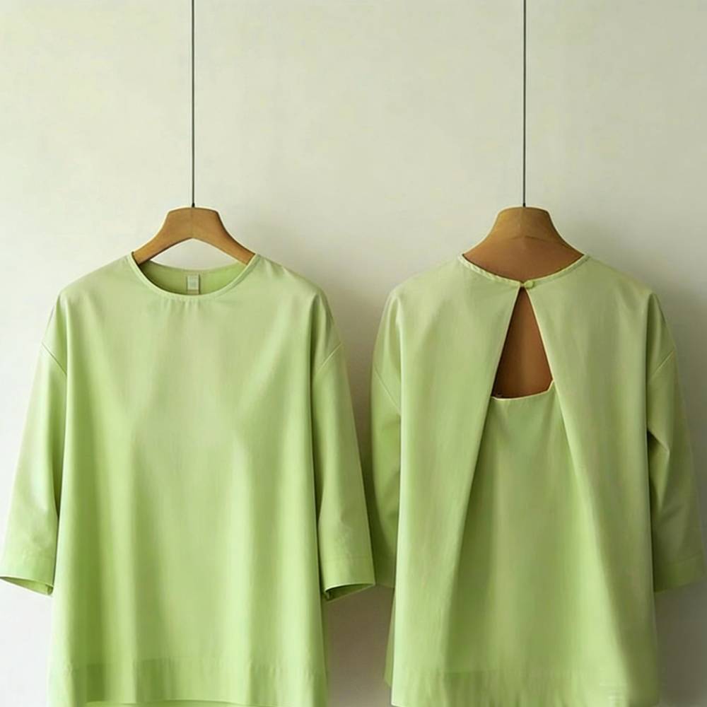 Womens Backless Top With A Round Neck And Three-quarter-length Sleeves