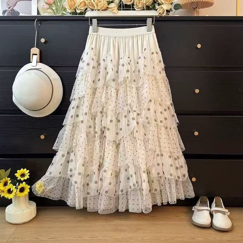 Ethereal Chiffon Puff Polka-dot Skirt