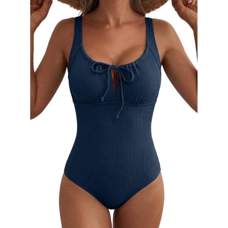 New Womens Textured One-piece Swimsuit With Tummy-control Design