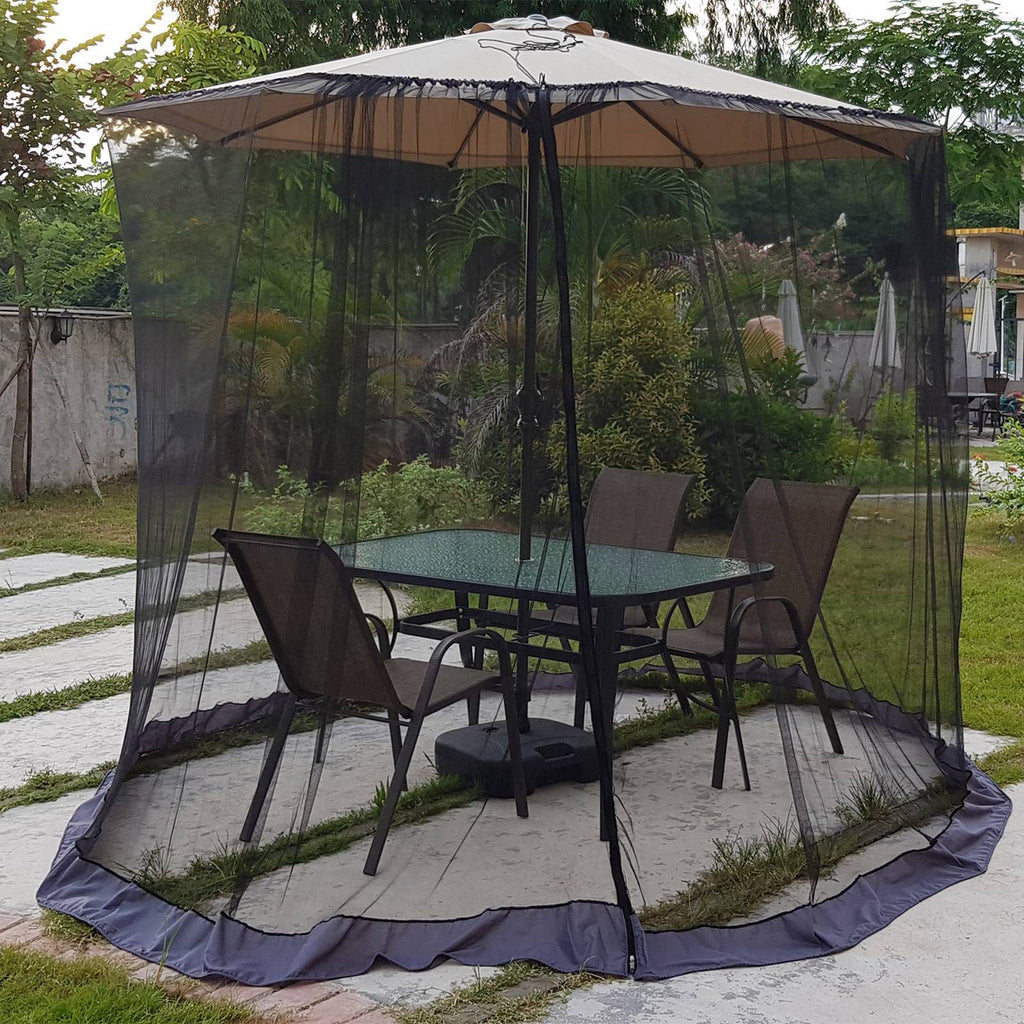Patio Umbrella Netting 230CM Height Polyester Mesh Parasol Protective Screen Fit 250-300CM Umbrellas