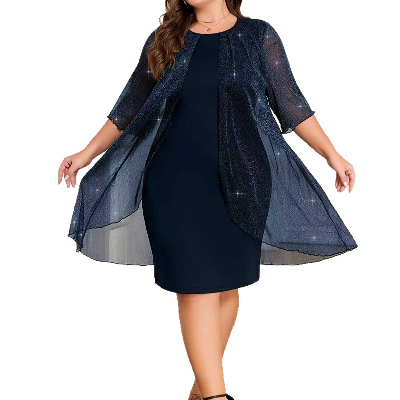 Womens Solid-color Mesh Fashion Casual Comfortable Dress