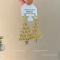 New European & American Colorful Rhinestone Christmas Tree Earrings, Personal Elegant Light Luxury Dangle Drop Earrings For Xmas Party