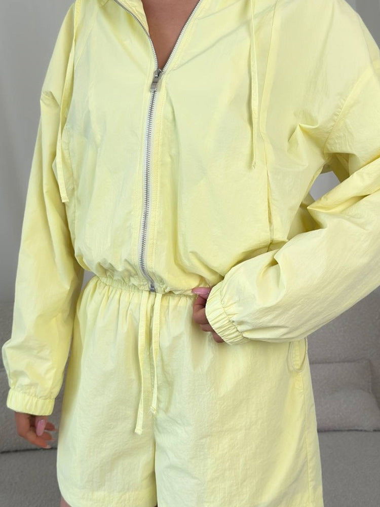 Womens Long-sleeve Zip-up Cardigan And Shorts Set