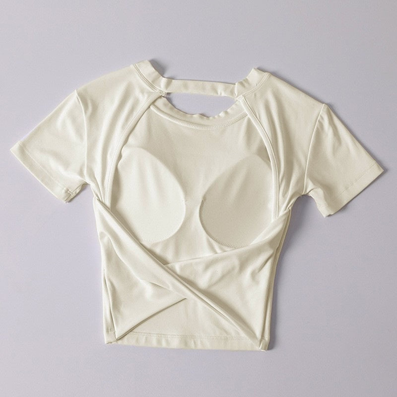 Womens Hollow-out Backless Sports Top With Built-in Chest Pads For A Beautiful Back