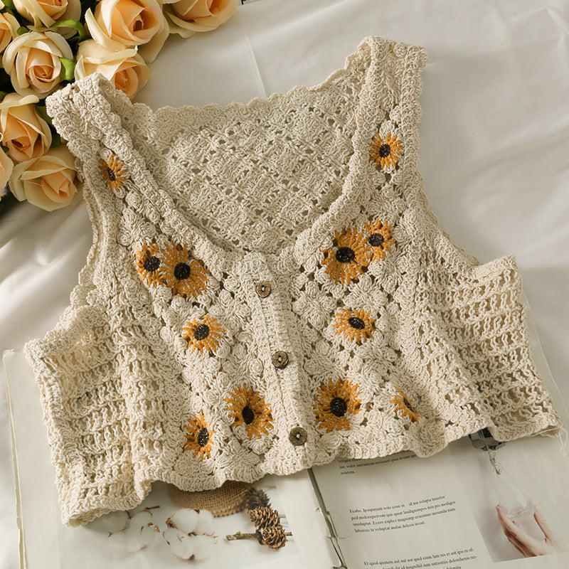 French Retro Careful Machine Knitted Vest Women's Design Short V-neck