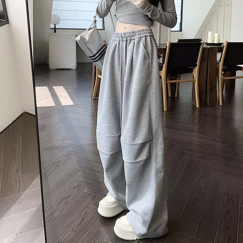 New Arrival Draped Relaxed-style Floor-length Pants With A Drawstring And Wide Legs