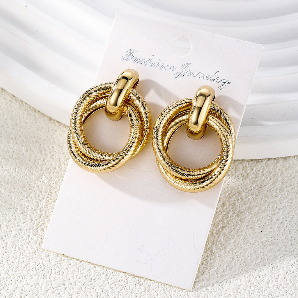 Cross-Border Wholesale Vintage Geometric Metal Earring Sets, European Popular Retro Design Unique Personality High-End Ladies Fashion Accessories Bulk Lots