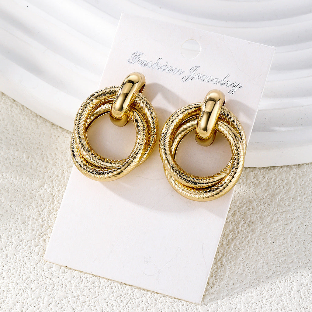 Cross-Border Wholesale Vintage Geometric Metal Earring Sets, European Popular Retro Design Unique Personality High-End Ladies Fashion Accessories Bulk Lots