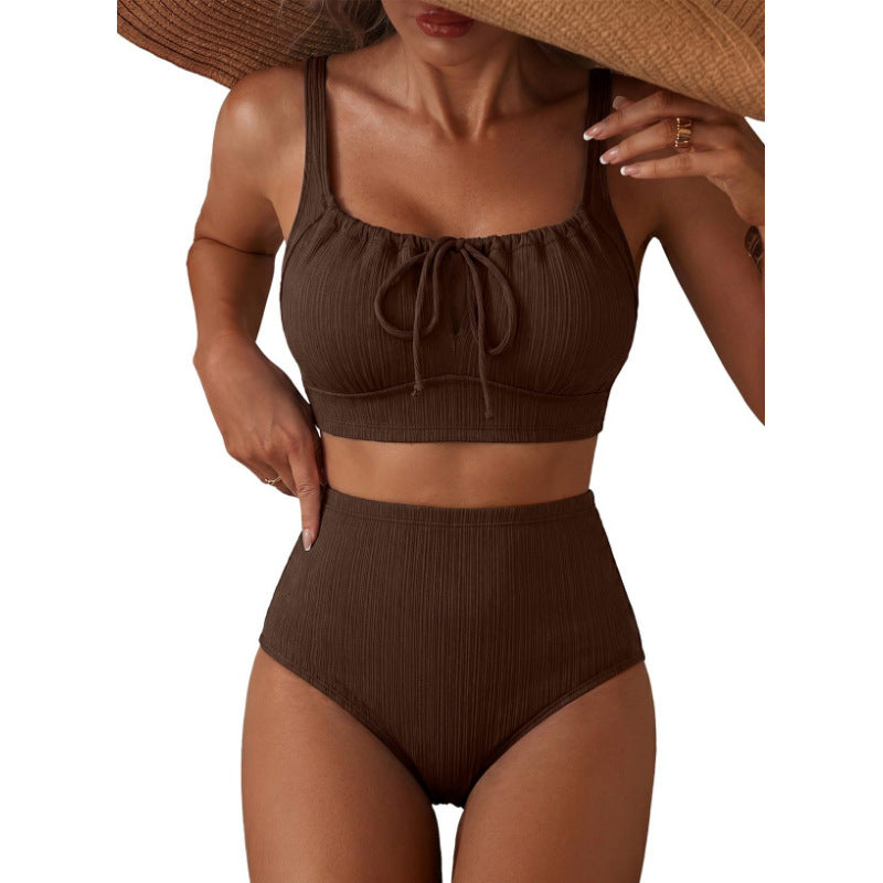 High-waisted Hollow-out Swimsuit Bikini Set