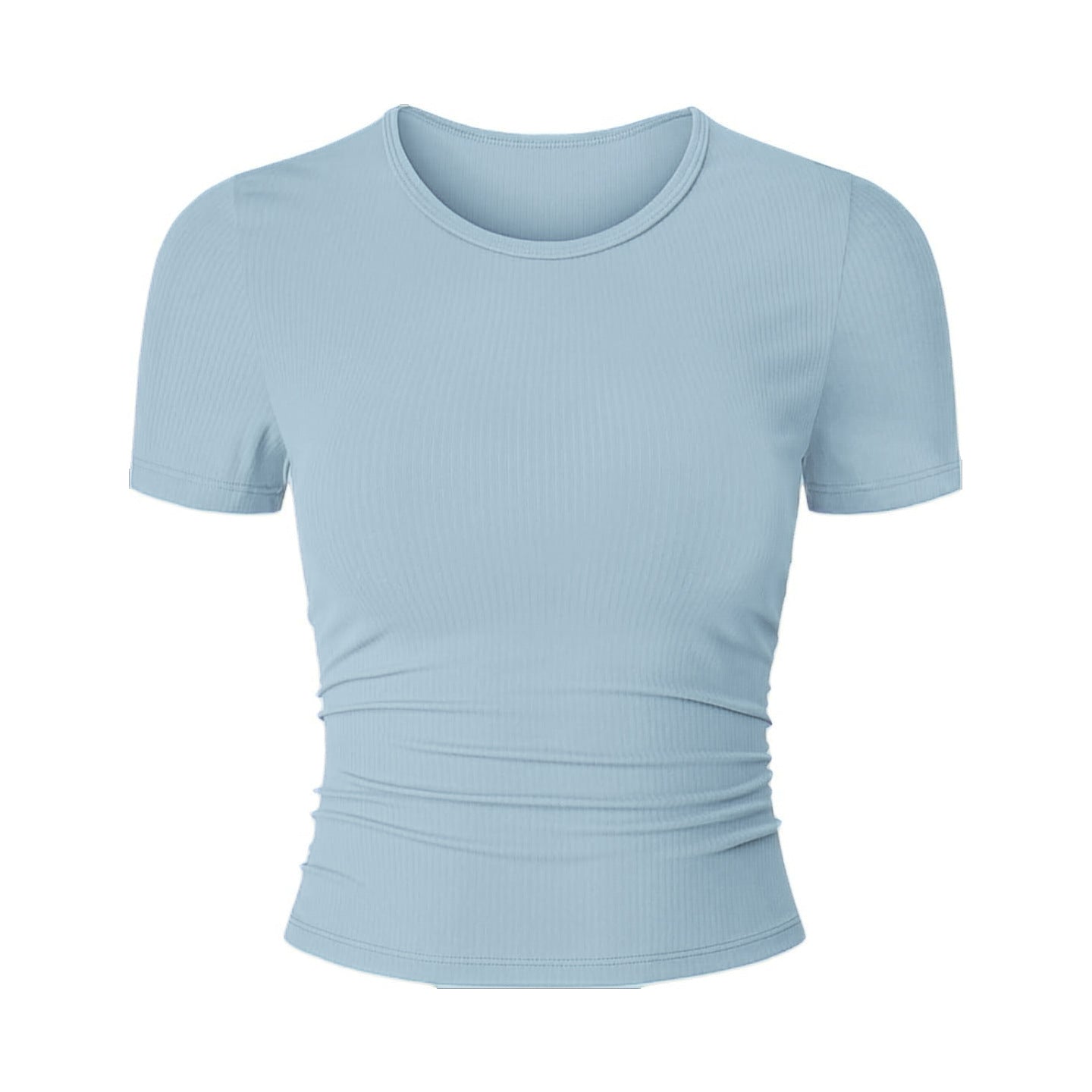 Womens Round-Neck Pleated Shaping Short-Sleeve Yoga Top
