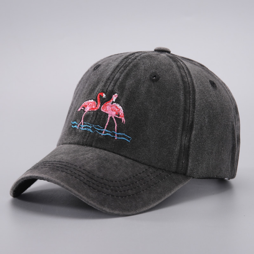 Women's Distressed Washed Flamingo Embroidery Fashion Trend Baseball Cap Suitable For Daily Commuting, Outdoor Activities, Seaside Vacations, And Sun Protection.